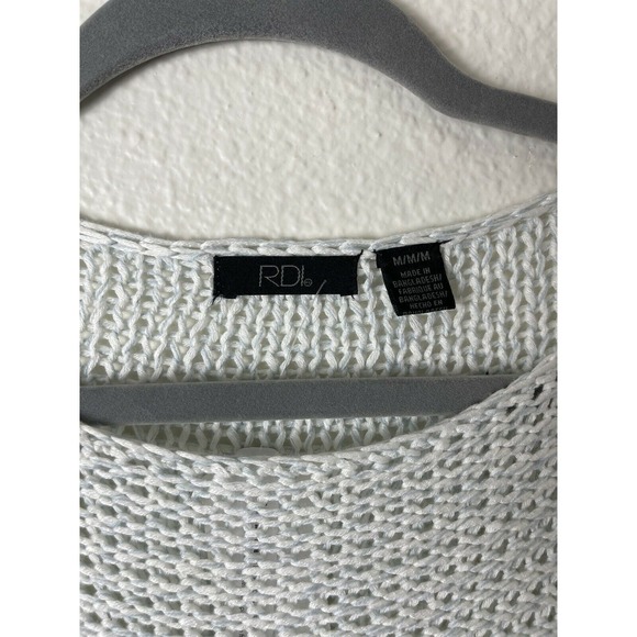 RDI Womens Ivory Blue Melange Open Knit Pullover Sweater Long Sleeves Acrylic M - Picture 3 of 8